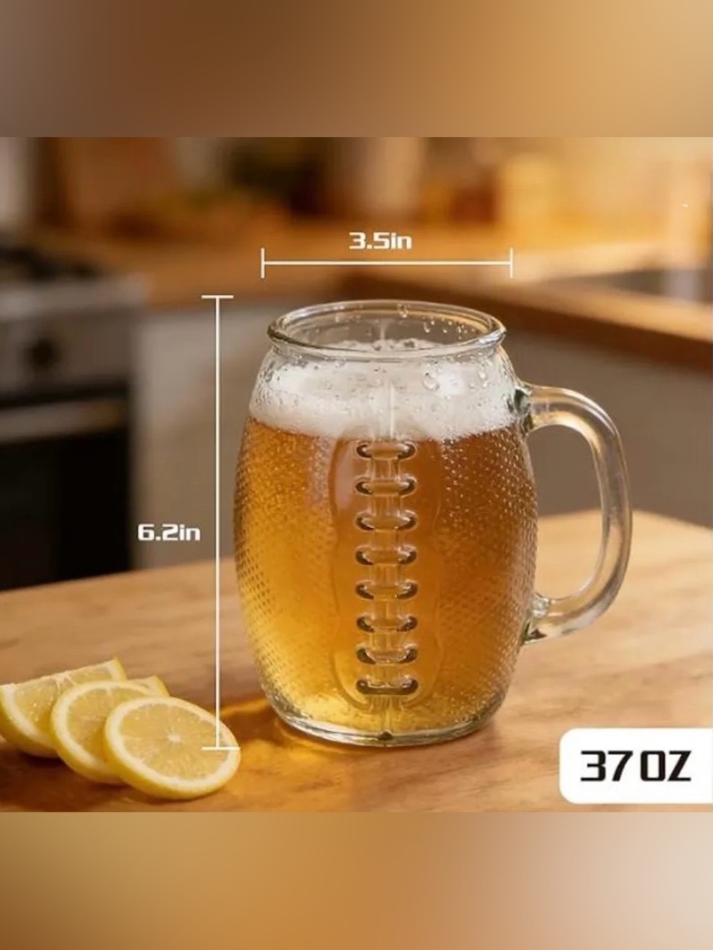 Set/2 clear glass 37-oz. Football-Shaped Beer Mugs. EUC - Picture 3 of 7